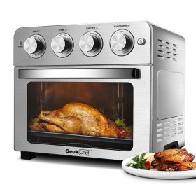 24QT Convection Air Fryer Countertop Oven; Roast; Bake; Broil; Reheat; Fry Oil-Free; Stainless Steel; Silver