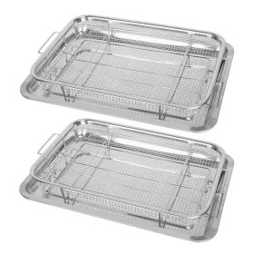 2Pcs Air Fryer Basket Tray 15.35x11.61in Stainless Steel Rustproof Non-Stick Oven Pan and Tray