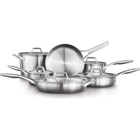 Calphalon 11-Piece Pots and Pans Set, Stainless Steel Kitchen Cookware with Stay-Cool Handles, Dishwasher Safe, Silver