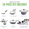 Soft Grip Healthy Ceramic Nonstick 16 Piece Kitchen Cookware Pots and Frying Sauce Saute Pans Set, Kitchen Utensils