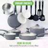 Soft Grip Healthy Ceramic Nonstick 16 Piece Kitchen Cookware Pots and Frying Sauce Saute Pans Set, Kitchen Utensils