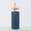 1pc 16oz Bamboo Lid And Straw Silicon Rubber Case Borosilicate Colored Water Bottles Glass