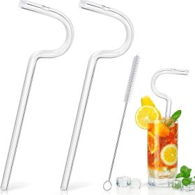 2straw 1cleaningbrush Can Be Used Repeatedly Original Glass Drinking Straw, Flute Style Design For Engaging Lips Horizontally, Anti Wrinkle. (Option: Transparent)