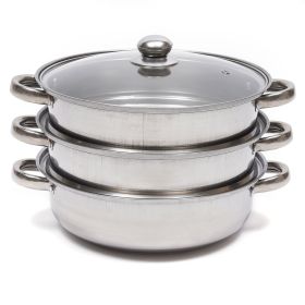 Stainless Steel Steamer Soup Pot Set Kitchen Cookware Food Veg Steam Pan with Glass Lid Gas Stove Furnace Steamer (Color: Silver 1)