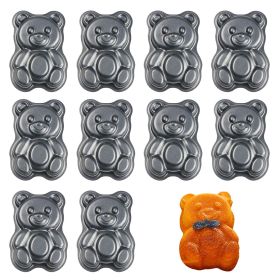 10pcs Carbon Steel Canele Baking Molds Carbon Steel Cake Pan Baking Molds Cookware Mini Molds For French Pastry Custard Cookie (Color: Bear Shape Molds)