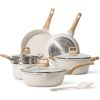 Pots and Pans Set Nonstick, White Granite Induction Kitchen Cookware Set, 10 Pcs Non Stick Cooking Set w/Frying Pans