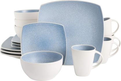 Square Reactive Glaze Stoneware Dinnerware Set, Service for 4 (16pcs) Dinner Plates , Dishes and Plates Sets (Color: Aqua Blue)