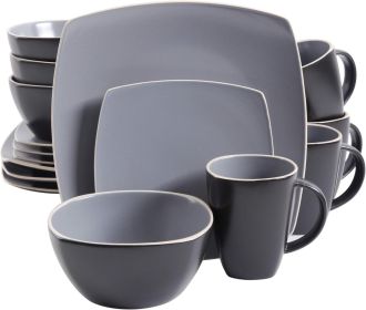 Square Reactive Glaze Stoneware Dinnerware Set, Service for 4 (16pcs) Dinner Plates , Dishes and Plates Sets (Color: Matte Grey)