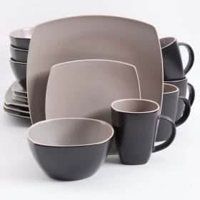 Square Reactive Glaze Stoneware Dinnerware Set, Service for 4 (16pcs) Dinner Plates , Dishes and Plates Sets (Color: Matte Taupe)