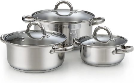 Cook N Home Kitchen Cookware Sets, 12-Piece Basic Stainless Steel Pots and Pans (Color: Silver Handle)