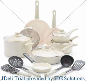 Healthy Ceramic Nonstick 16 Piece Kitchen Cookware Set Pots and Frying Sauce Saute Pans Set, PFAS-Free, Taupe (Color: Cream)