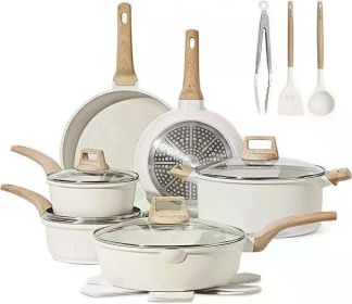 Granitestone 10/11/12/16/21Pc Pots and Pans Set Non Stick Cookware Set,Kitchen Cookware Sets,Diamond Coated,Cream White (Color: Cream White 16pc)