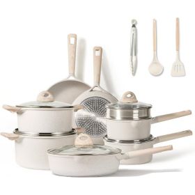 16pcs Pots and Pans Set Non Stick, Kitchen Cookware Sets, Large Capacity Granite Pots Set, Kitchen Induction Pots and Pans (Color: Beige16 pcs Beige G)