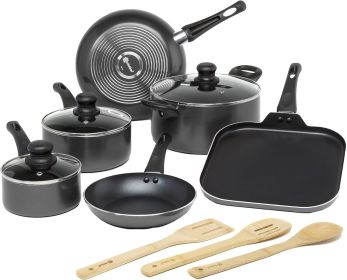 Easy Clean Nonstick Cookware Set, Dishwasher Safe Kitchen Pots and Pans Set, 20-Piece, Suitable for Gift Giving, Free Shipping (Color: Black)