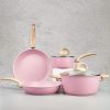 Pink Ceramic Cookware Set Kitchen Cooking Sets Induction Pot and Pan w/Frying Pans, Saucepans, Casserole, Non-Toxic