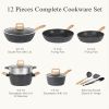 SODAY 12pcs Pots and Pans Set Non Stick Kitchen Cookware Sets Induction Cookware Nonstick Granite Cooking Set with Frying