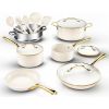 15 Pcs Ceramic Pots & Pans Set Non Stick, Ceramic Kitchen Cookware Sets, Non Toxic Cookware Set, Dishwasher Safe, Cream White