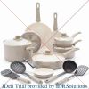 Healthy Ceramic Nonstick 16 Piece Kitchen Cookware Set Pots and Frying Sauce Saute Pans Set, PFAS-Free, Taupe