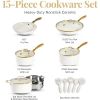 15 Pcs Ceramic Pots & Pans Set Non Stick, Ceramic Kitchen Cookware Sets, Non Toxic Cookware Set, Dishwasher Safe, Cream White