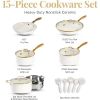 15 Pc Ceramic Pots and Pans Set Non Stick, Kitchen Cookware Sets, Ceramic Cookware Set, Non Toxic, Non Stick Pots, Cream White