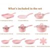 23pcs Pink Pots and Pans Set Nonstick, Healthy Kitchen Cookware Sets, Induction Cooking Set Pink Granite Stone Frying Pans